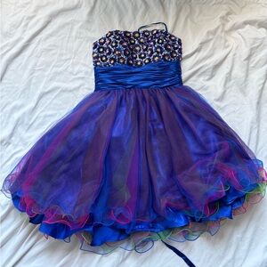 Fiesta Royal Blue and Purple Beaded Bodice Party Dress
